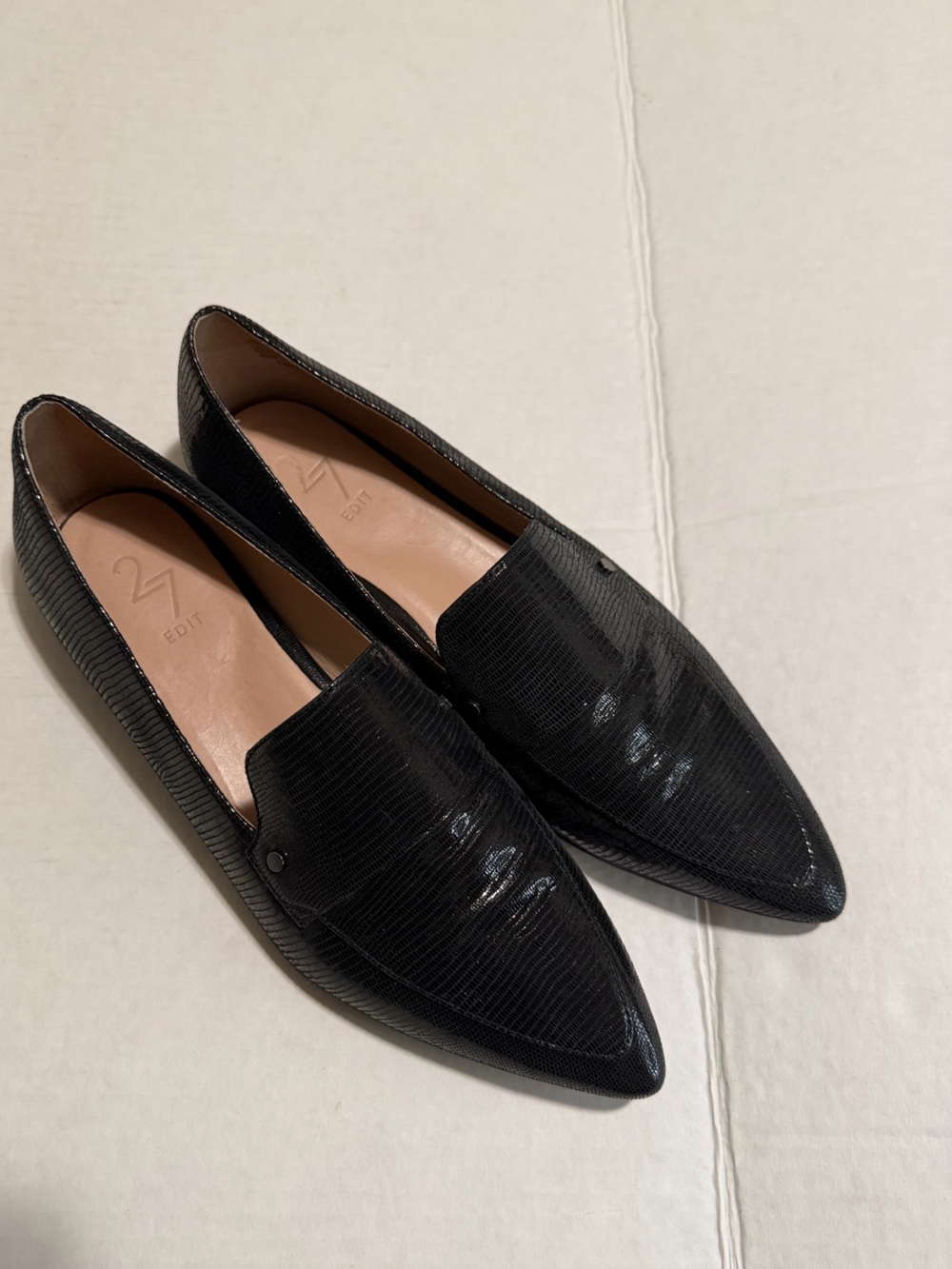 27 EDIT Black Pointed Leather Slip-On Loafers